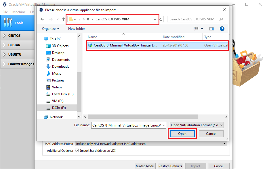 Choose Virtual Appliance To Import