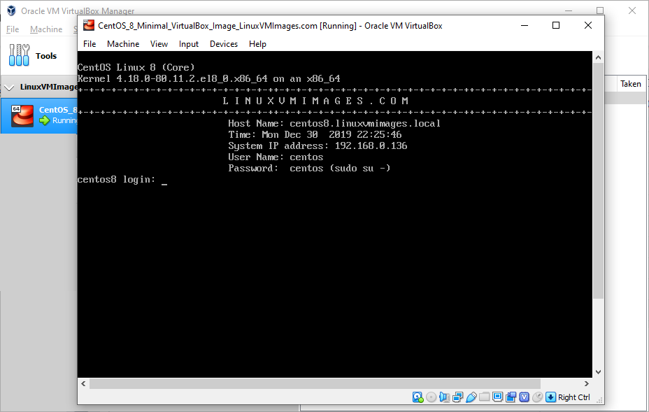 VM Running on VirtualBox